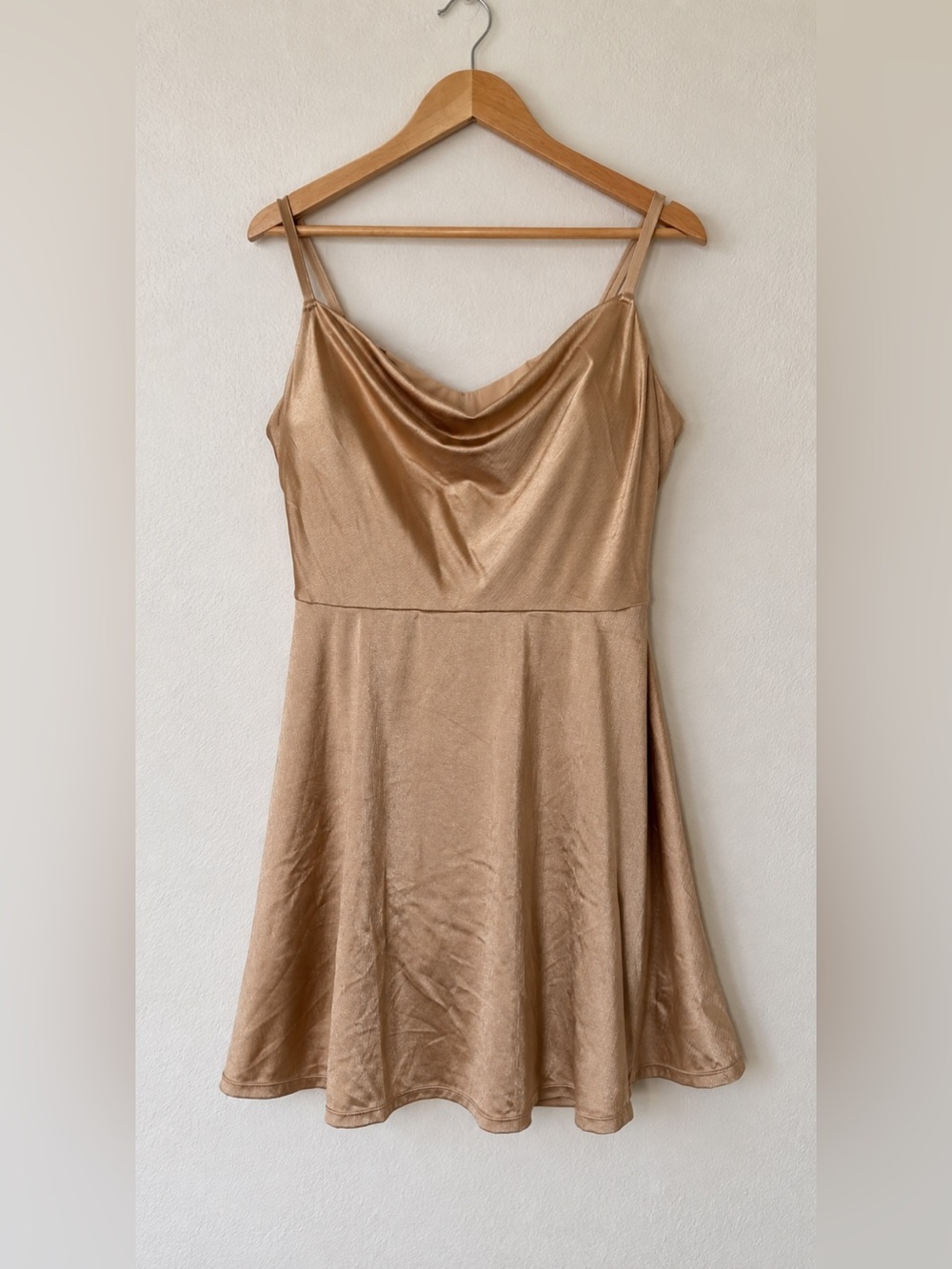 Gold Satin Cowl Neck Slip mini Dress - Women